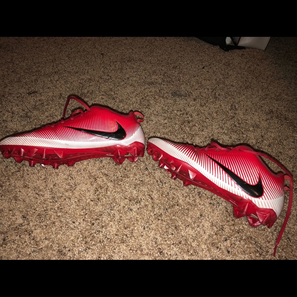 RED AND WHITE NIKE VAPOR UNTOUCHABLE CLEATS